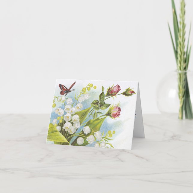 Shabby Chic Butterfly, Rose & Lily of the Valley Karte (Vorderseite)