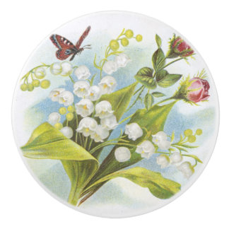 Shabby Chic Butterfly, Roses & Lily of the Valley Keramikknauf