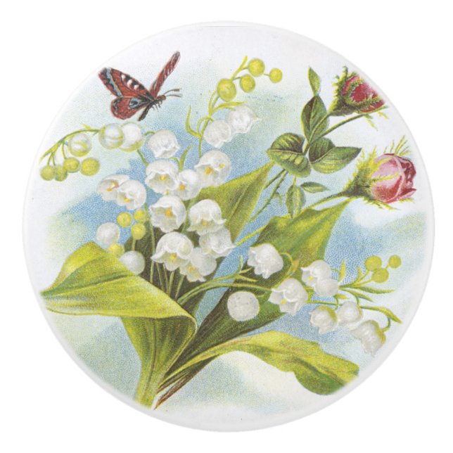 Shabby Chic Butterfly, Roses & Lily of the Valley Keramikknauf (Vorderseite)