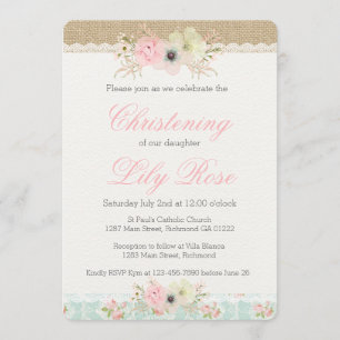 Shabby Chic Christening/Taufe Einladung
