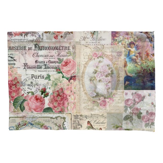 Shabby chic collage,country victorian,decoupage, b kissenbezug (Vorderseite)