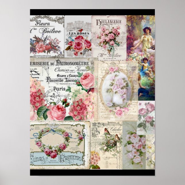 Shabby chic collage,country victorian,decoupage, b poster (Vorne)