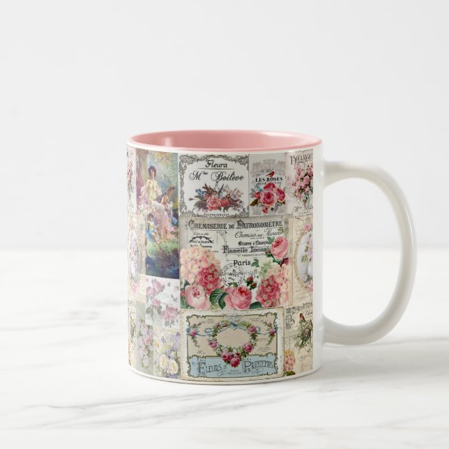Shabby chic collage,country victorian,decoupage, b zweifarbige tasse (Rechts)