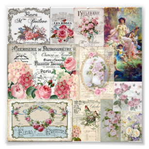 Shabby chic collage,country victorian,decoupage,mo fotodruck