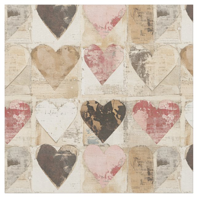 Shabby Chic Collage-Herzen  Stoff (Nahaufnahme)