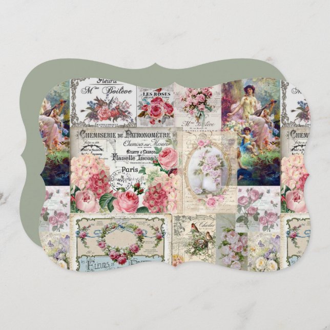Shabby Chic-Collage, Land viktorianisch, Decopage, Save The Date (Vorne/Hinten)