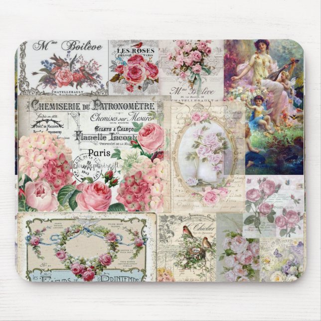 Shabby Chic-Collage, Land viktorianisch, Entkopplu Mousepad (Vorne)