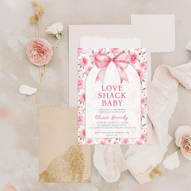 Shabby Chic Coquette Pink Liebe Shack Babydusche Einladung (Love Shack Baby - Baby Shower Invitation)