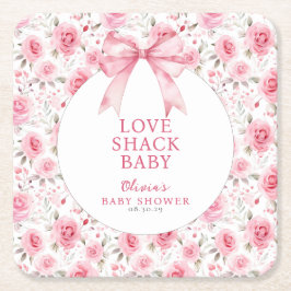 Shabby Chic Coquette Pink Liebe Shack Babydusche Rechteckiger Pappuntersetzer