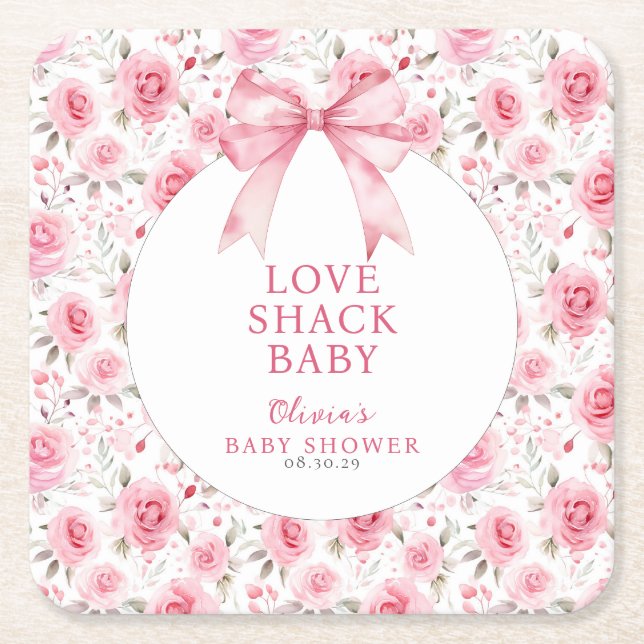 Shabby Chic Coquette Pink Liebe Shack Babydusche Rechteckiger Pappuntersetzer (Vorderseite)