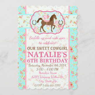 Shabby Chic Cowgirl Floral Pony Einladung