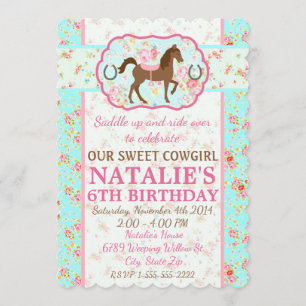 Shabby Chic Cowgirl Florale Pony Einladung