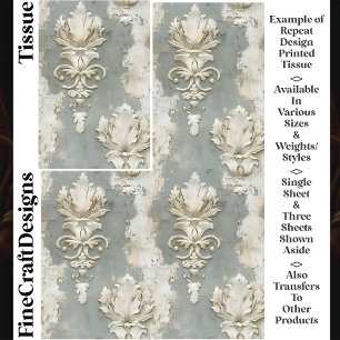 Shabby Chic Cream & Grau Damask CV7 Decoupage Seidenpapier