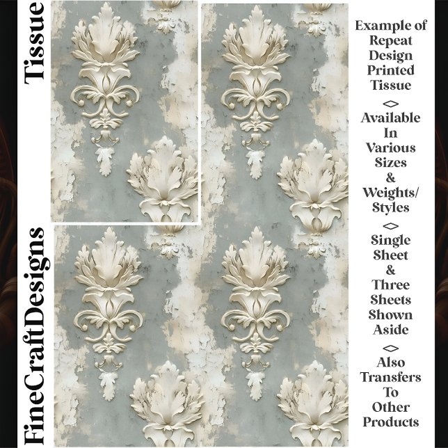 Shabby Chic Cream & Grau Damask CV7 Decoupage Seidenpapier (Von Creator hochgeladen)
