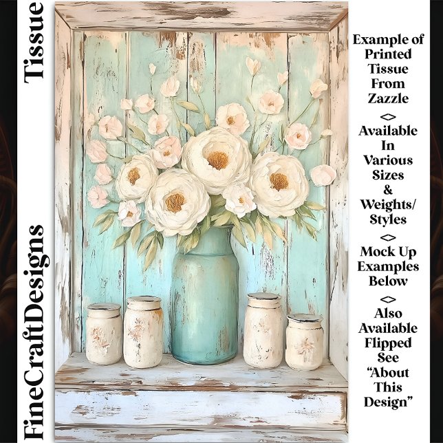 Shabby Chic Cream Peonies, Aqua Jug DV5R Decoupage Seidenpapier (Von Creator hochgeladen)