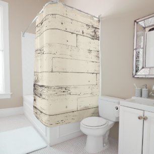 Shabby Chic Creme Gelb Holz Rustikaler Landhaussti Duschvorhang