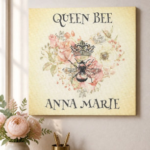 Shabby Chic Crown Bee Personalisierter Leinwanddru Leinwanddruck