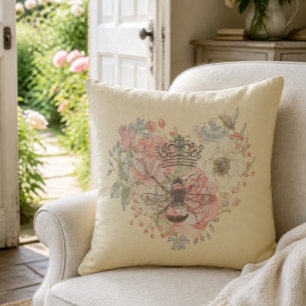 Shabby Chic Crown Bee Throw Kissen