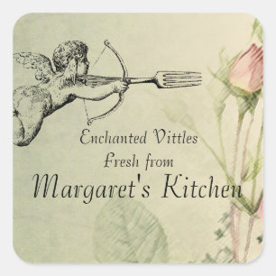 Shabby-Chic-Cupid-Gabel-Pfeil-Lebensmittel-Geschen Quadratischer Aufkleber