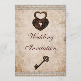 Shabby Chic Damask Herz- und Schlüsselhochzeit Einladung