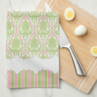 Shabby Chic Damast Grün & Pink Tee Handtuch