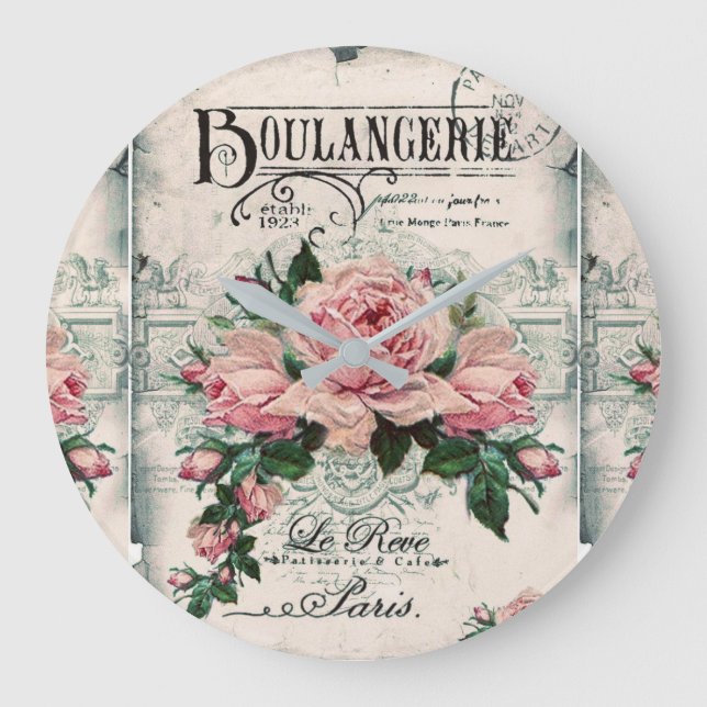 Shabby Chic, Decopage, viktorianisch, französisch  Große Wanduhr (Vorderseite)