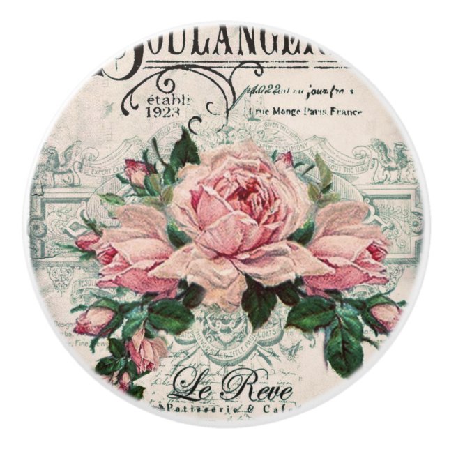 Shabby Chic, Decopage, viktorianisch, französisch  Keramikknauf (Vorderseite)