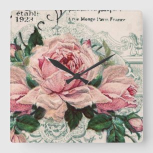 Shabby Chic, Decopage, viktorianisch, französisch  Quadratische Wanduhr