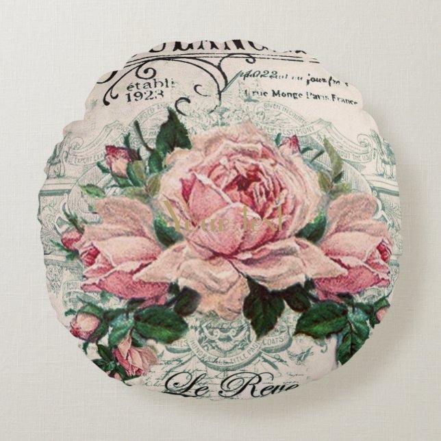 Shabby Chic, Decopage, viktorianisch, französisch  Rundes Kissen (Vorderseite)