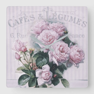 shabby chic, decoupage, victorian, french chic, pa quadratische wanduhr