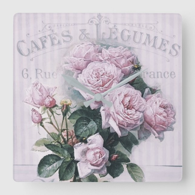 shabby chic, decoupage, victorian, french chic, pa quadratische wanduhr (Vorderseite)