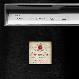 Shabby Chic   Deep Red Grunge Rose Save the Date Magnet