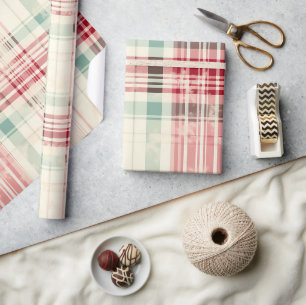 Shabby Chic-Distressed-Christmas-Tartan Geschenkpapier