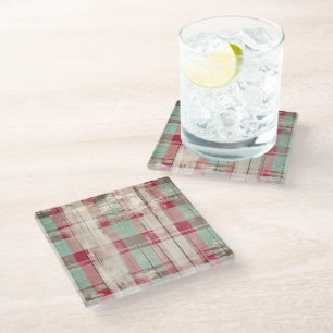 Shabby Chic-Distressed-Christmas-Tartan Glasuntersetzer