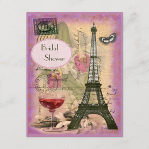 Shabby Chic Eiffel Tower & Red Wine Brautparty Einladung