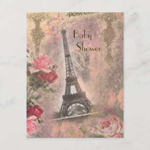 Shabby Chic Eiffel Tower & Rose Babydusche Einladung