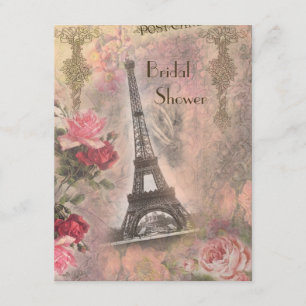 Shabby Chic Eiffel Tower & Rose Brautparty Einladung