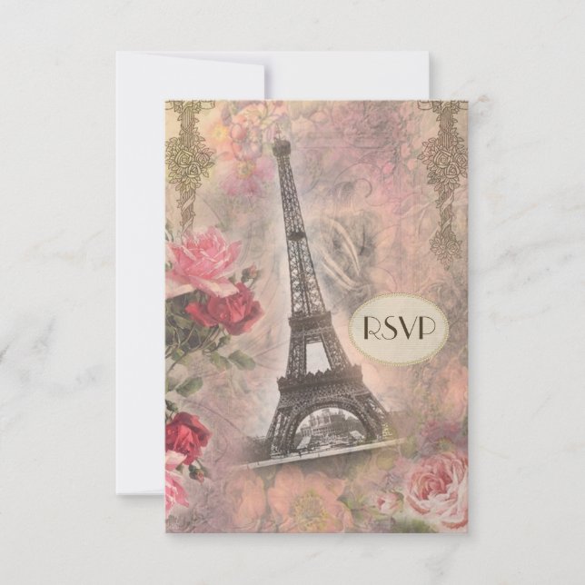 Shabby Chic Eiffel Tower & Rose UAWG RSVP Karte (Vorderseite)