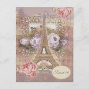 Shabby Chic-Eiffel-Turm-Blumenbonbon 16 Einladung