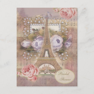 Shabby Chic-Eiffel-Turm-BlumenBrautparty Einladung