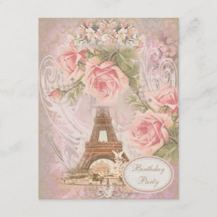 Shabby Chic-Eiffel-Turm-Blumengeburtstags-Party Einladung