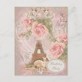 Shabby Chic-Eiffel-Turm-Blumengeburtstags-Party Einladung