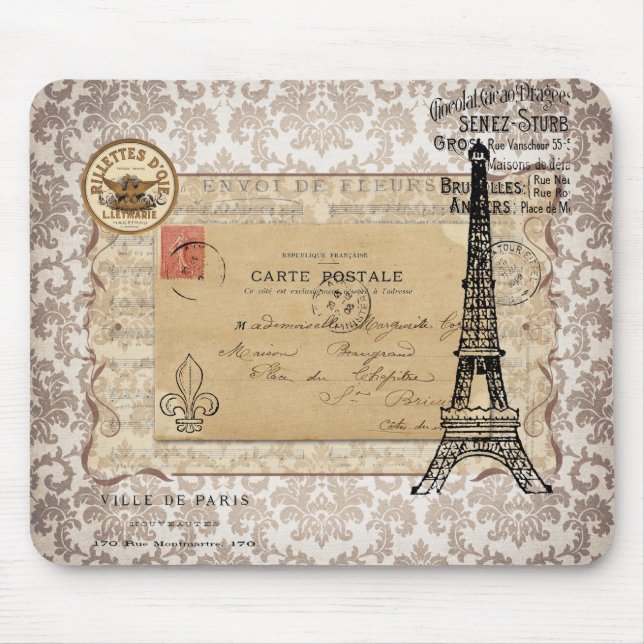 Shabby Chic-Eiffel-Turm Paris Vintager Mousepad (Vorne)