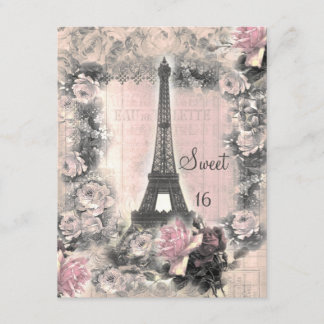Shabby Chic-Eiffel-Turm u. Rosen-Bonbon 16 Einladung