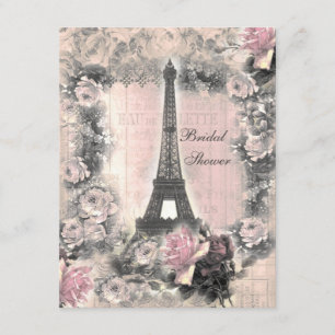 Shabby Chic-Eiffel-Turm u. Rosen-Brautparty Einladung
