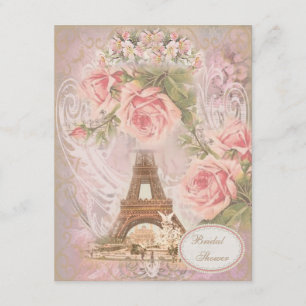 Shabby Chic Eiffelturm Rosa Florale Brautparty Einladung