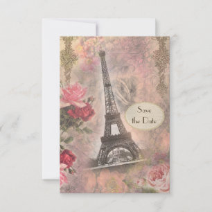 Shabby Chic Eiffelturm & Rosen Save-the-Date Save The Date