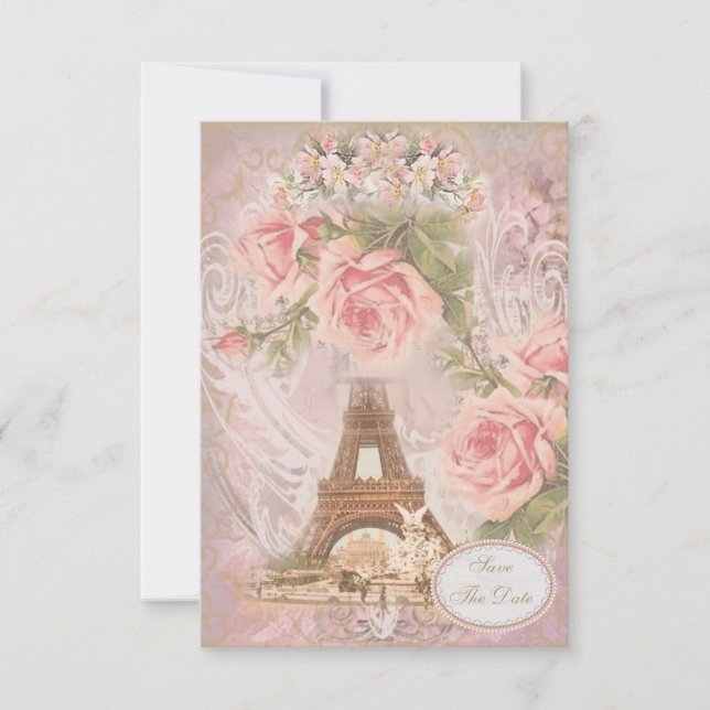Shabby Chic Eiffelturm Save the Date Hochzeit (Vorderseite)