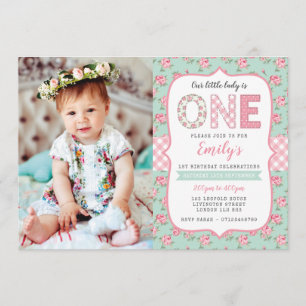 Shabby Chic Einladung zum 1. Geburtstag