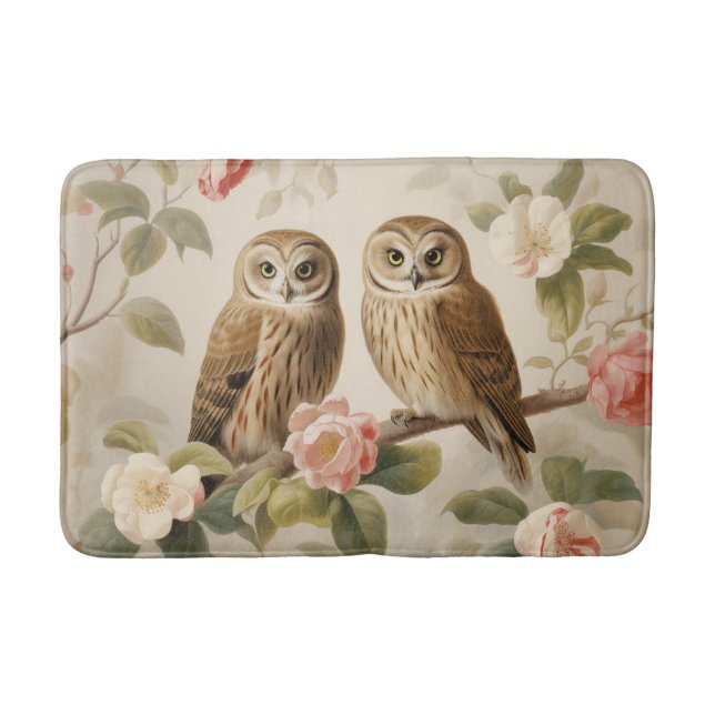 Shabby Chic Elegant Owls Badematte (Vorderseite)